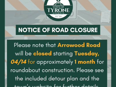 Notice image that arrowood road will be closed starting Tuesday 04/14