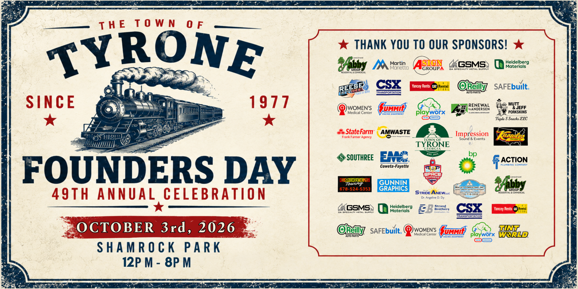 Locomotive steam engine train, logos of sponsors