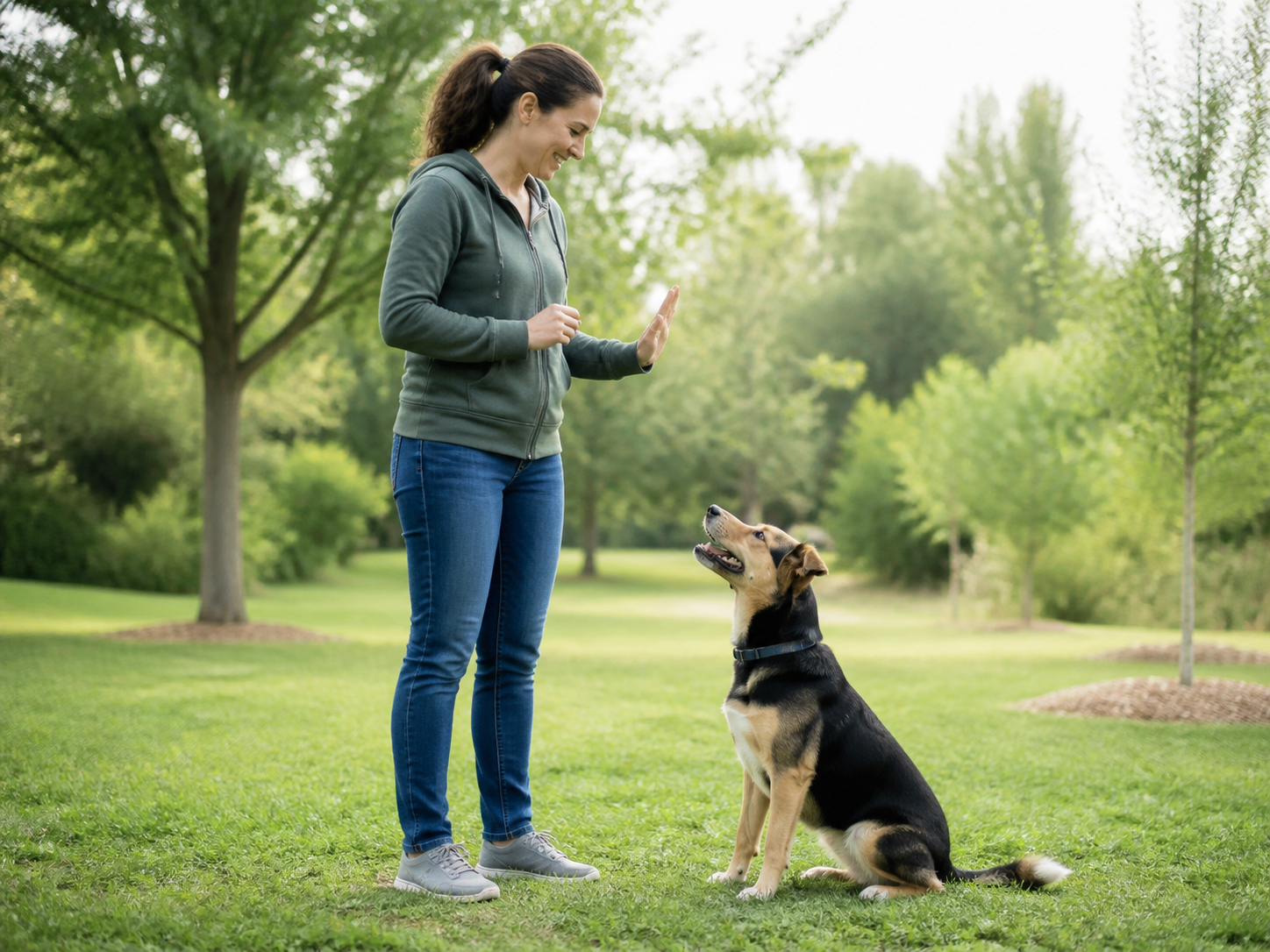 A dog and handler participating in a training activity.