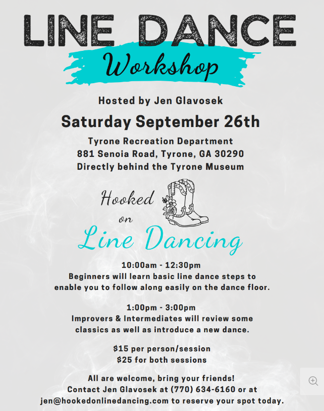 Line Dance poster with books and logo