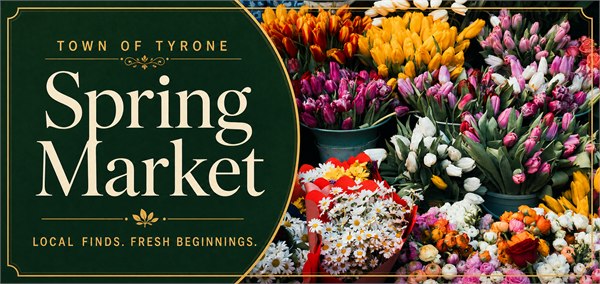 Town of Tyrone Spring Market banner featuring colorful flowers.